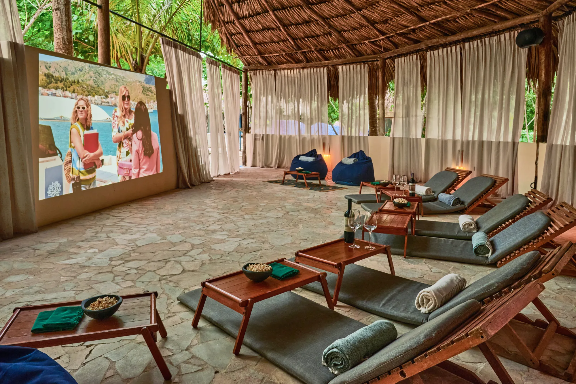 The open air cinema at Blue Apple Beach