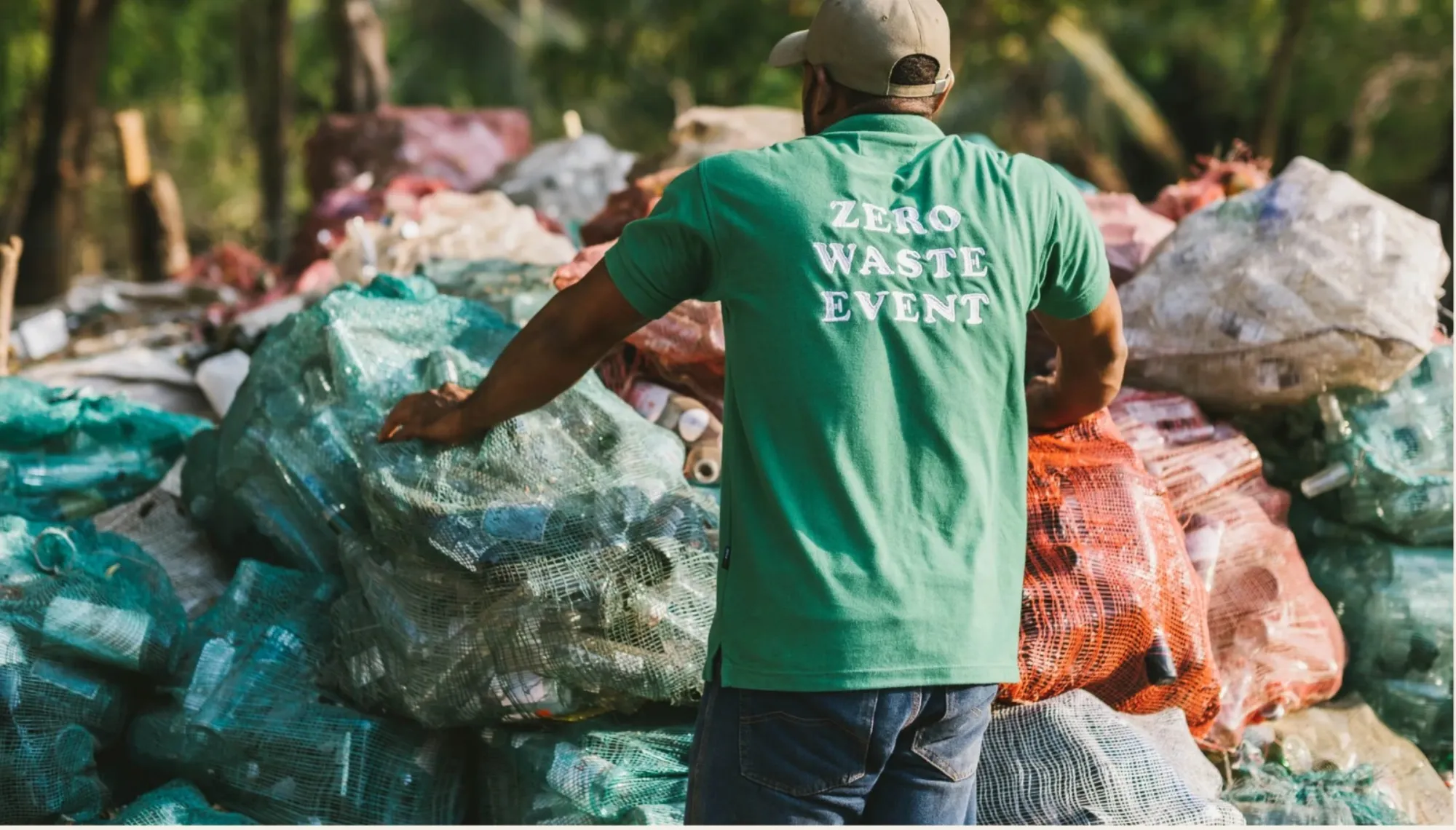 Sacks of glass bottles collected for recycling